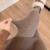 袜加厚保暖烟灰色羊毛打底裤 秋冬季 加绒咖啡色连裤 女竖条纹打底袜