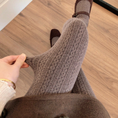 袜麻花米白色踩脚袜 保暖烟灰色连裤 咖啡色打底裤 女加厚加绒秋冬季