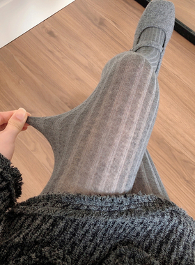 春秋款烟灰色连裤袜女浅灰丝袜棉质竖条纹咖色打底袜日系JK白丝袜