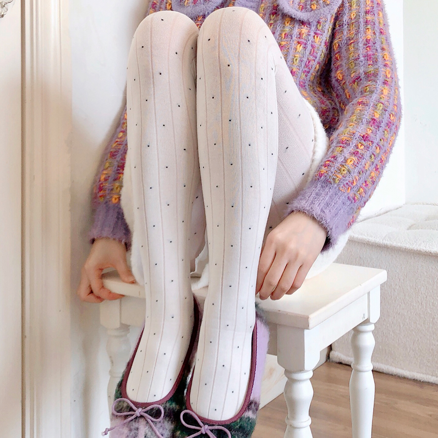 波点jk白色连裤袜咖啡色打底裤袜