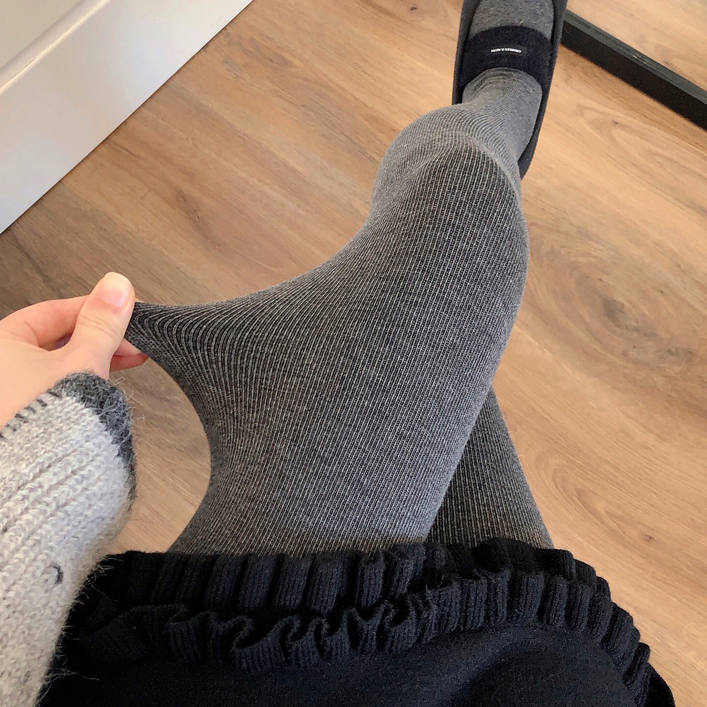 加绒烟灰色连裤袜深灰色打底裤袜