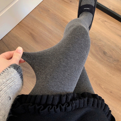 加绒烟灰色连裤袜深灰色打底裤袜