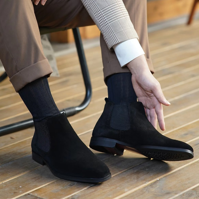 反绒皮切尔西靴男马丁靴男短靴内增高靴子英伦真皮高帮鞋潮百搭35,流行男鞋,切尔西靴,淘宝优惠券,粉丝福利购,淘宝优惠卷