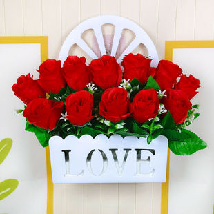 室内外仿真绿植塑料假花客厅摆放花LOVE花篮挂墙壁挂式新款玫瑰花