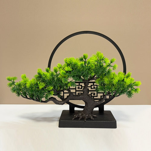 新中式仿真迎客松室内客厅屏风摆件电视柜茶几摆设植物小盆栽饰品