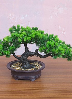 仿真迎客松树盆景室内桌面摆设假花植物小盆栽客厅绿植装饰品摆件