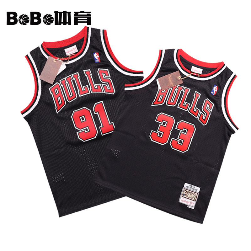 mn青年版大童公牛9897赛季 罗德曼 皮蓬球衣复古sw刺绣篮球服背心