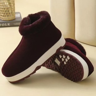 女棉拖鞋 保暖鞋 加绒防滑厚底包跟雪地靴家用男 冬季 中老年手工棉鞋