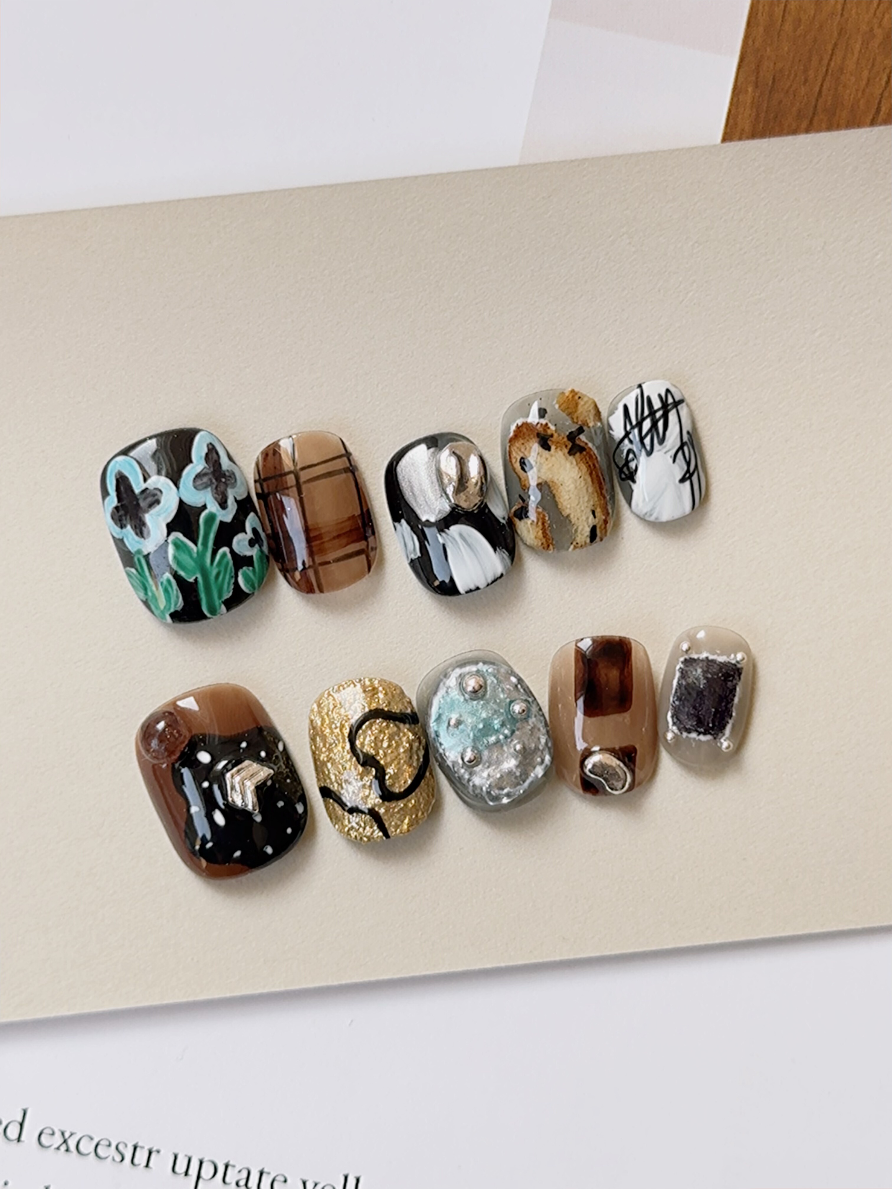 冰茶花原创手工穿戴甲冰花显白石膏油画风