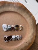 咖啡杯复古美甲贴片 ins风棕色波点条纹贴 韩系摩卡色穿戴甲