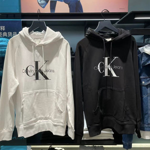 ck Jeans连帽外套男女同款胸前刺绣套头衫秋冬装上衣加绒加厚卫衣