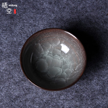 吴俊龙泉青瓷哥窑冰裂纹茶杯柴窑纯手工开片可养主人杯压手杯单杯