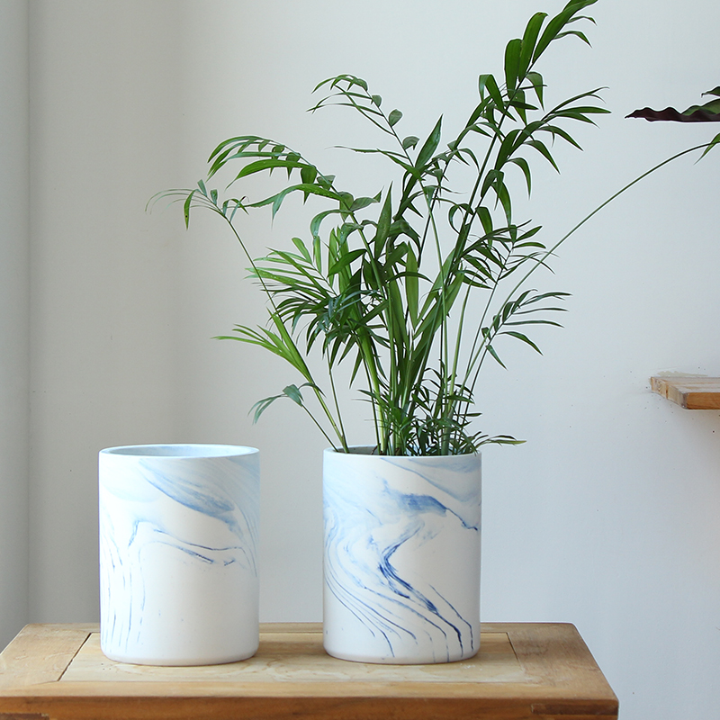 陶瓷蓝色水墨纹简约风现代花盆