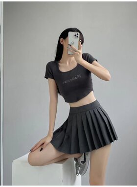 TB版西装面料百褶裙中腰短裙女学院风显腿长防走光裙子a字半身裙