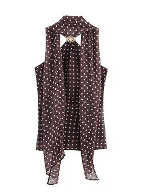 2026年新款春季欧美新款法式时尚波点附料挂脖领上衣美拉德色棕色