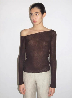 现货paloma wool啾啾同款羊毛混纺镂空露背针织衫长袖上衣