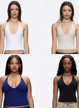 现货tankair美式深v修身短款甜酷辣妹挂脖性感小背心女吊带上衣