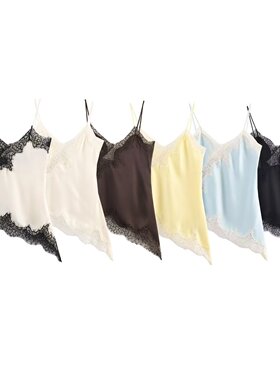 欧美风海狸同款女装2026年春季新款时尚辣妹蕾丝花边性感上衣缎面