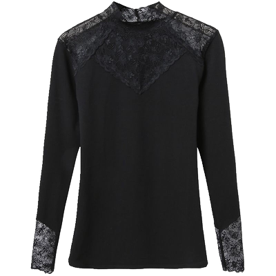 洋气镂空大码修身立领长袖蕾丝衫