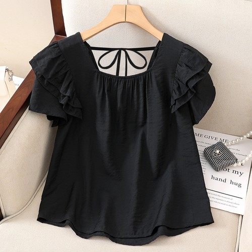 大码宽松显瘦泡泡袖荷叶边上衣