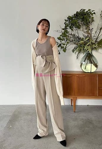 独原系列！现货~松本惠奈 C1ane 前后打结宽松高腰百搭休闲阔腿裤
