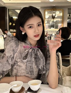 立领后蝴蝶结系带荷叶边雪纺衬衫 人气新色系 纯圆S家