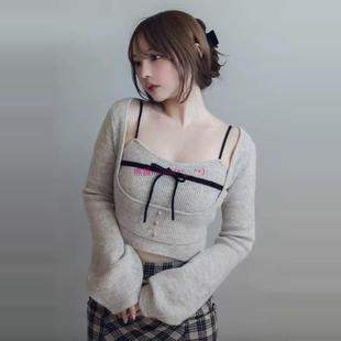 针织衫 甜美纯欲风 长袖 原厂追加 毛衣两件套 纯色蝴蝶结针织吊带