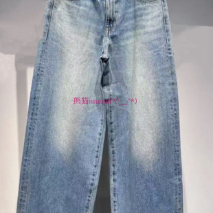 25年新款~纯圆现货M家 高腰休闲做旧直筒阔腿牛仔裤