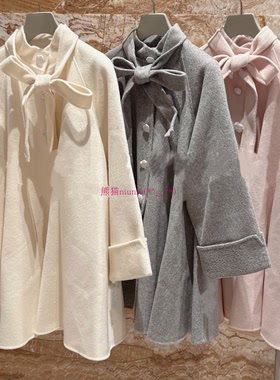 经典款再现！纯元款S家 甜美蝴蝶结双面呢羊毛外套毛呢大衣254317