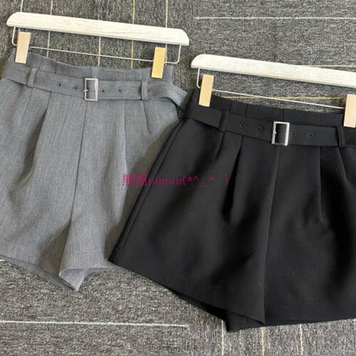 高腰附腰带气质阔腿休闲短裤