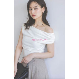纯色T恤上衣 甜美温柔 原厂推荐 S家 百搭垂褶宽松斜领不对称短袖