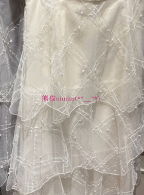 纯元贵牌！Ce1f0rd 钉珠刺绣格纹多层叠蛋糕网纱半身裙CWFS254052