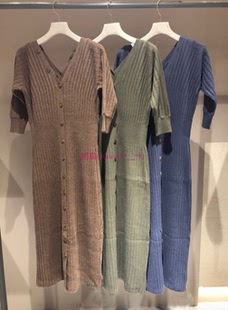 元厂追加 Fr*y家 小莎子同款~两穿V领纽扣修身针织连衣裙女