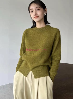 纯圆独家！松本惠奈C1ane 纯色圆领层叠长袖保暖羊毛绒针织衫毛衣