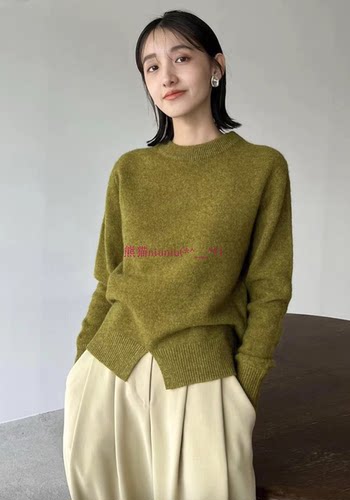 羊毛绒套头圆领层叠袖针织衫毛衣