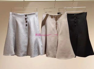 纯色高腰纽扣A字鱼尾短裙裤 原厂追加D S家 百搭 经典