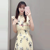 款 S家 再现 经典 20周年款 纯元 荷叶边小飞袖 印花气质收腰连衣裙