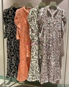 温柔气质风 V领印花系带连衣裙 收腰泡泡袖 纯圆款 S家