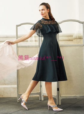 纯圆单 Ce1f0rd 荷叶袖花边蕾丝拼接连衣裙
