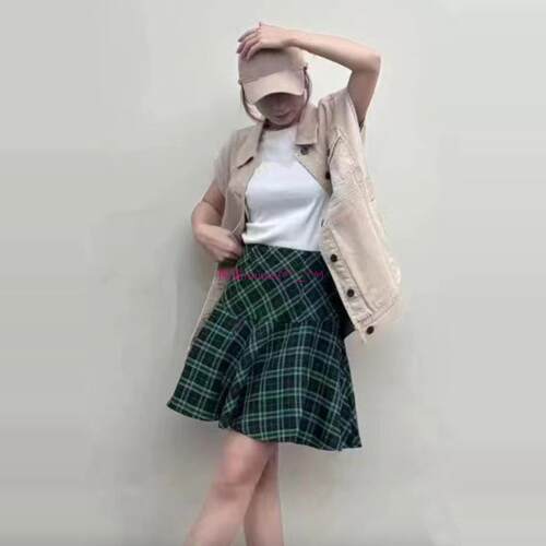 气质高腰格纹不规则迷你半身裙