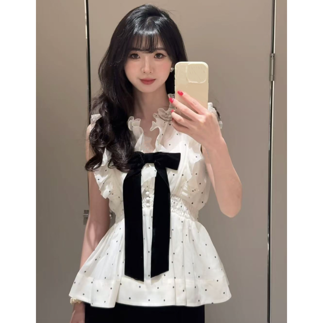 限定色来袭！纯元款S家 甜美小飞袖蝴蝶结无袖雪纺衬衫上衣262304