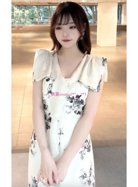 甜美仙仙系列！纯元S家 气质水手领蝴蝶结系带无袖收腰印花连衣裙