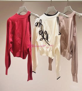 刺绣针织衫 清新甜美风 纯色单侧露肩蝙蝠袖 纯圆款 S家