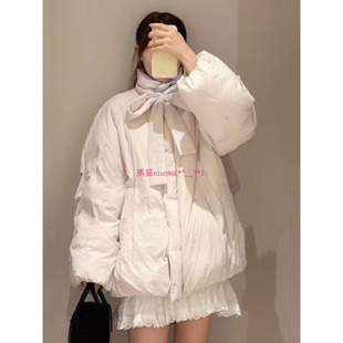 保暖厚实！原厂出~S家 甜美蝴蝶结系带刺绣保暖面包羽绒服a254318