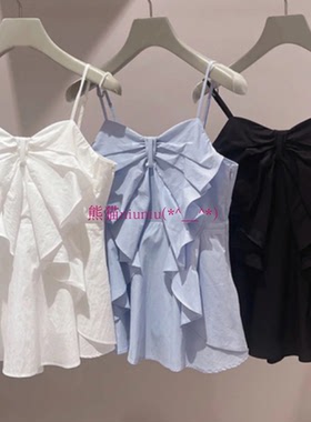 又仙又欲！纯元现货S家 甜美荷叶边蝴蝶结吊带衬衫上衣