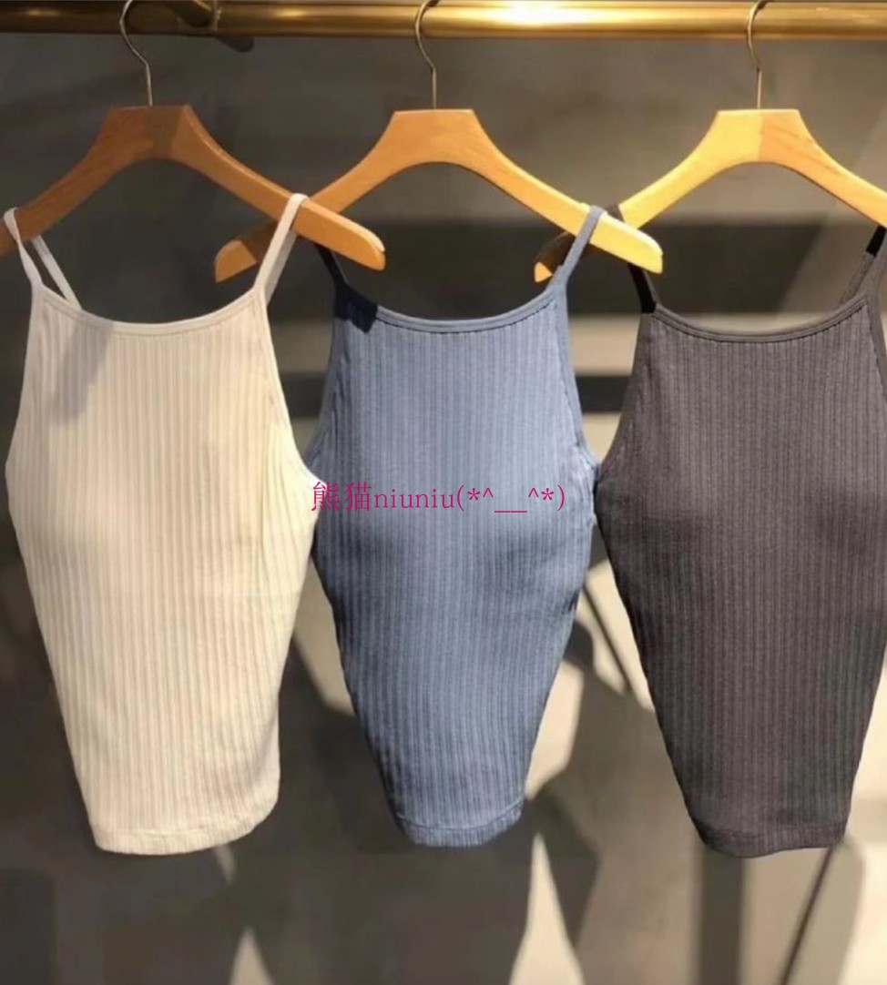 纯圆好穿系列~21新品M家 紧身带胸垫细条纹背心吊带