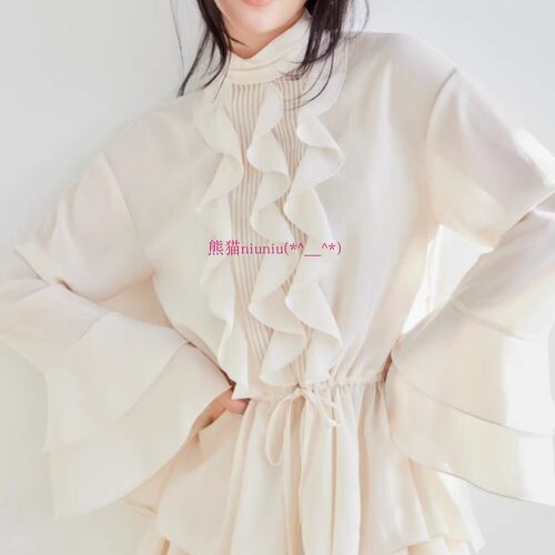 仙仙荷叶边雪纺上衣+半身裙套装