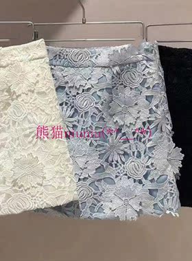 高腰甜美立体花朵刺绣蕾丝裙裤