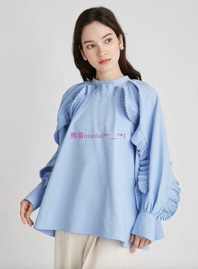 纯圆新品推荐！Ce1f0rd 蝴蝶结荷叶边褶皱长袖休闲衬衫CWFB215046