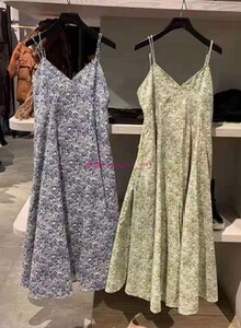 复古惊艳法式！纯圆M家 雪纺碎花V领吊带连衣裙女